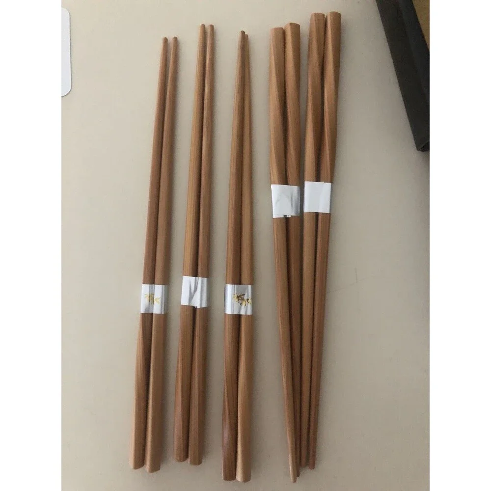 5 pair 5 piece Bamboo Chopsticks w/ White Porcelain Crane Chopsticks Rests Set
